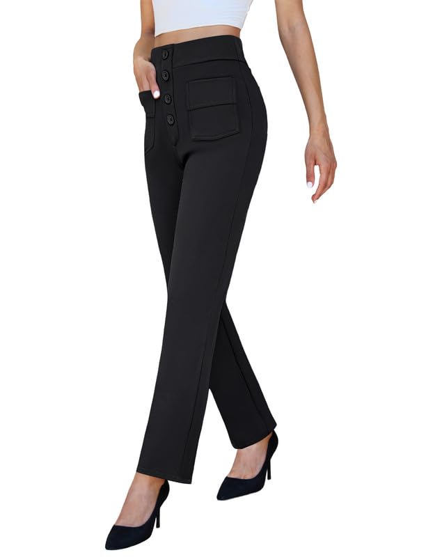 keriffe High Waist Stretchy Womens Dress Pants with Pockets Straight Leg Business Casual Work...