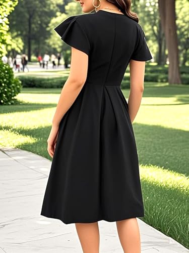 oxiuly Women's Flounce Sleeve Wedding Church Vintage Dresses Casual Floral Party Cocktail Work Dress with Pockets Fei3762