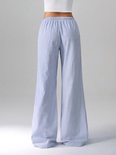 ZAFUL Casual Pants for Women, Pajama Pants Stripe Home Pants Palazzo Drawstring Waist Straight Leg2