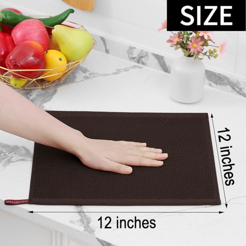 Image of Homaxy 100% Cotton Waffle Weave Kitchen Dish Cloths, Ultra Soft Absorbent Quick Drying Dish Towels, 12 x 12 Inches, 12-Pack, Dark Brown