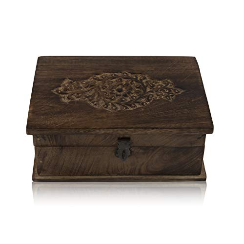 The Great Indian Bazaar Handgefertigte dekorative Schmuckschatulle aus Holz Schmuck Organizer Aufbewahrungsschachtel Schatzkiste Trinket Holder Lock Box Uhrenbox Kartenbox Memory Box