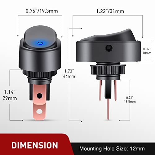 Image of Nilight 5PCS 12V 30A Blue LED Rocker Switch 3Pin SPST Oval 12mm Hole