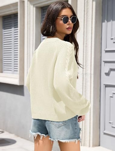 ZAFUL Women's Cable Knit Sweaters 2025 Crewneck Long Lantern Sleeve Pullover Ribbed Knitted Tops3