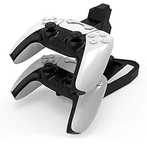 PS5 Controller Charger, Playstation 5 PS5 Controller Charging Docking Station Stand, Fast Charging Station & LED Indicator for Sony DUALSHOCK PS5 Controller (Black&Clear)