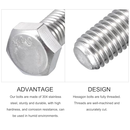 Image of METALLIXITY Hex Head Bolts (1 /4-20 x 1) 10Pcs, 304 Stainless Steel 18-8, Fully Threaded, External Hex Drive, Plain Finish, Hex Head Screw Bolt, Silver