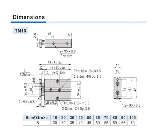Vérin pneumatique double tige TN double effet avec aimant intégré