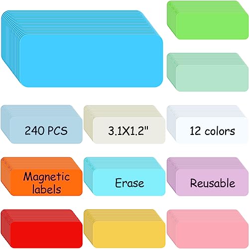 Ctosree 240 Pcs Dry Erase Magnetic Labels 3.2'' x 1.2" Reusable Magnetic Name Tags Blank Name Magnets Colorful Tag Stickers Strips for Whiteboard Locker School Office(Bright Color) by Ctosree - Used condition - CA$59.28