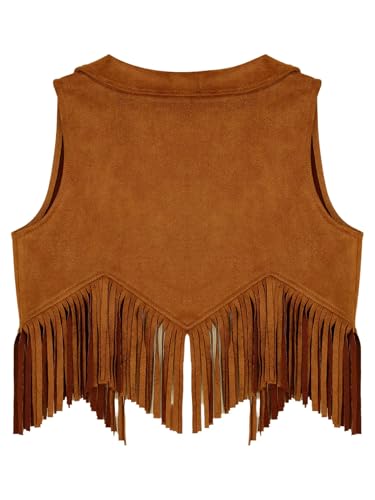 Hedmy Kids Halloween Western Cowboy Cowgirl Dress Up Suede Fringe Vest Sleeveless Tassel Jacket Coat4