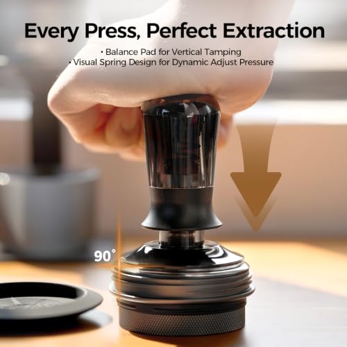 Image of IKAPE 53mm Semi-Transparent Coffee Tamper for Espresso, Spring Calibrated with Threaded Premium Stainless Steel Base, Suitable for 54mm Breville Bottomless Portafilters(New Upgrade)