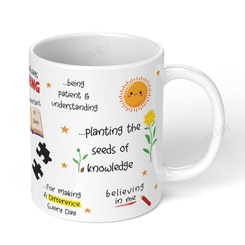 Image of Thank You Teacher Mug with Personalized Teacher's Name, Best Teacher Gift, Teacher Mug, Helping Me to Grow Ceramic Mug 11oz Designer Coffee /Tea Cup ARM676 (Pack of 2)