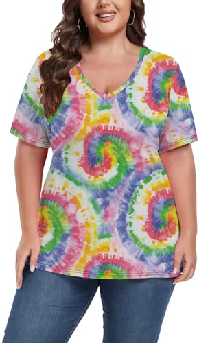 Image of ForHailey Women's Plus Size Short Sleeve Tee Shirt V Neck Basic Ladies Loose Fit T Shirt 1X-5X