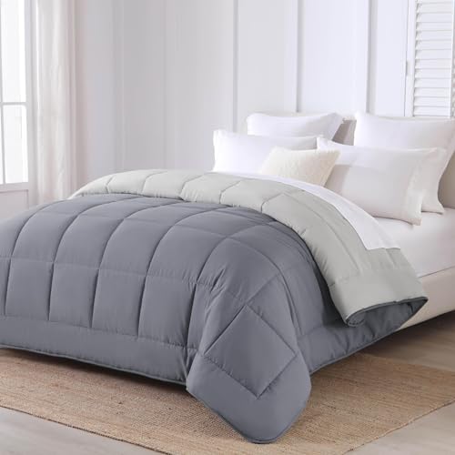 HOMEYA - Edredón de Fibra 300gr/m2 - Edredón Cama 150, Edredón Bicolor Reversible 240x220cm, Relleno Nordico 100% Poliester, Gris/Gris Claro