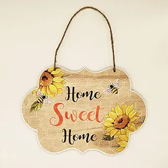 WINTI Vintage Fashion Wooden Plaque Bee Flower Print Front Door Window Wood Sign sweet home