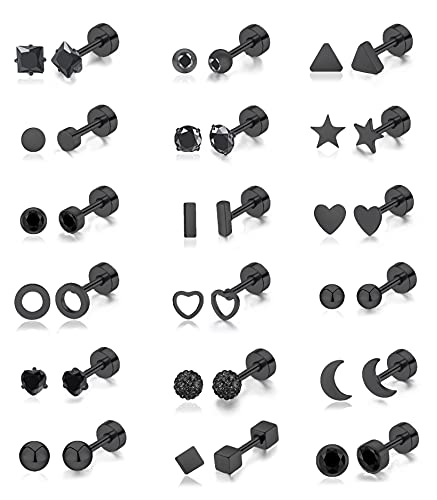 18Pairs 20G 18G Stainless Steel Tiny Stud Earrings for Women Cartilage Helix Earrings Ball Star CZ Earrings