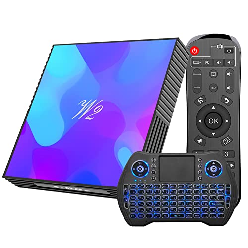 Android TV Box 4GB RAM 64GB ROM S905W2 Set Top TV Box 3D 4K UHD 2.4G 5G Dual Band WiFi with BT 4.2 WiFi Media Player with Backlit Mini Keyboard USB HDMI