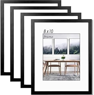 8x10 Picture Frames, 4 Pack, Photo Frame for Tabletop and Wall Mounting Display, with Plexi Glass, Black 10x8 Inch Picture Without Mat, or 5x7 With Mat, With Horizontal and Vertical Format
