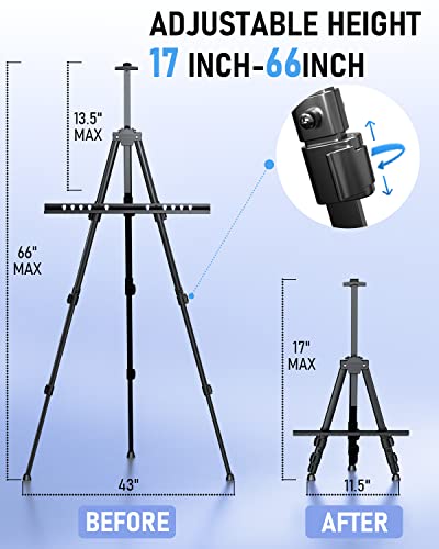 Nicpro Art Easel for Sign Black Aluminum Metal Tripod Stand, Adjustable Height 17 to 66" for Table-Top/Floor Painting - Image 3