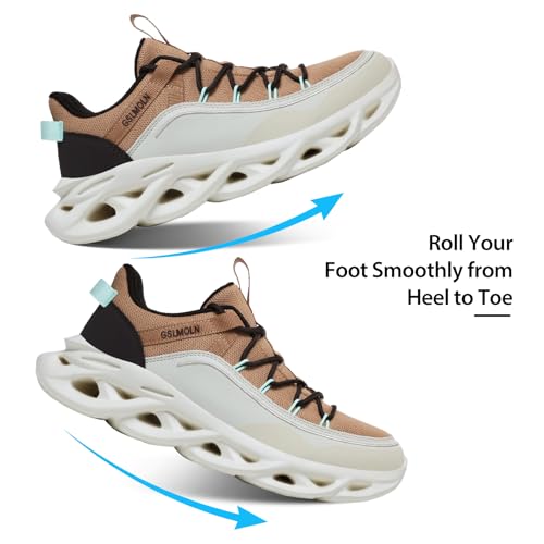 GSLMOLN Walking Shoes Men Breathable Athletic Sneakers Lightweight Gym & Daily Running Comfortable Cushioned Midsole Khaki2