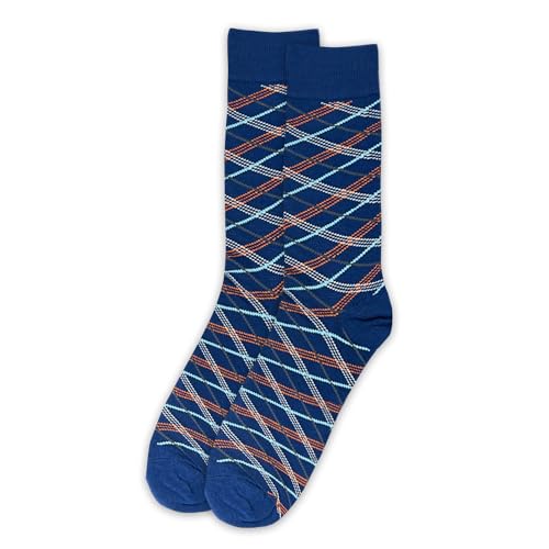 Jacob Alexander Pair of Men's Criss Cross Stripes Crew Dress Socks - Blue