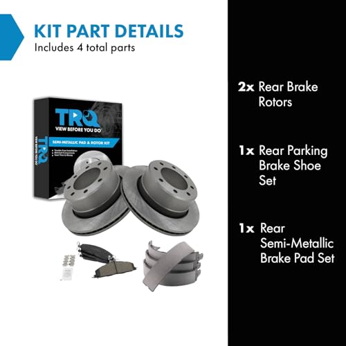 Image of TRQ Rear Brake Pad & Rotor Kit Parking Brake Shoe Set Semi-Metallic Compatible with 2009-2010 Dodge Ram 2500, 3500 2011-2018 Ram 2500 3500