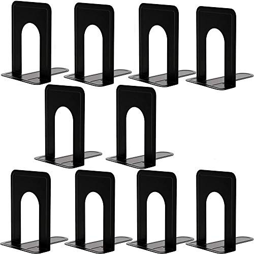 MINGZE 5 par / 10 piezas Sujetalibros, Negro Sujetalibros de metal de estilo sencillo antideslizante soporte de escritorio para libros para estantes, mesa, oficina y hogar