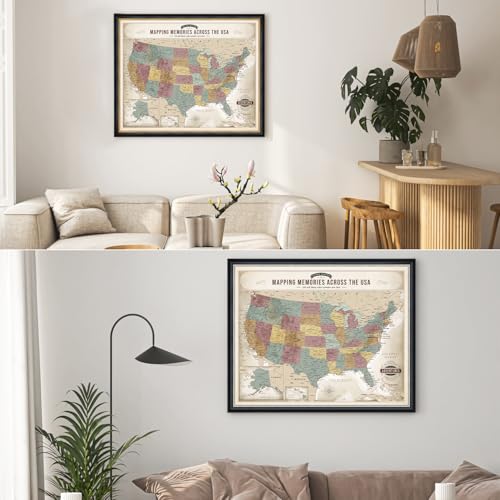 Image of DECORARTS - Large Personalized Push Pin Travel Map USA, Custom Name, Pin Board Canvas Wall Art, Vintage Pastel United States Decor, Optional Wood Frame, Giclee Print, Handcrafted in USA, 35x28''