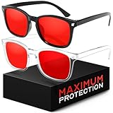 livho Sleep Glasses for up to 99.9% Blue Green Light Blocking for Computer Gaming, Dual Coatings Red Lens, for Women & Men