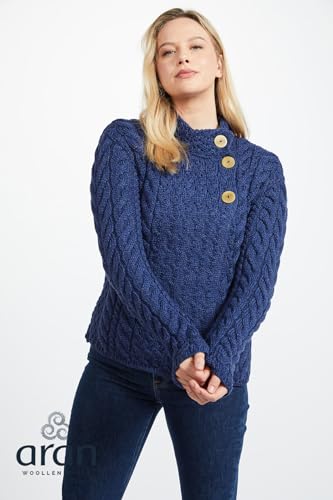 Image of Aran Woollen Mills Louisburgh Women's Asymmetrical Irish Cardigan, 100% Super Soft Merino Wool, Authentic Irish Knitwear