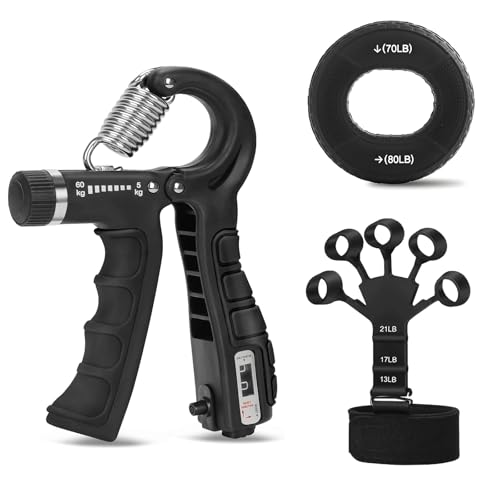 Antebrazos Fortalecer Hand Grip,Ejercicio En Casa 3 Piezas Antebrazo Ejercitar,Entrenamiento de Fuerza Resistencia Ajustable Portátil para Terapia de Fitness Entrenamiento Deportivo,Negro