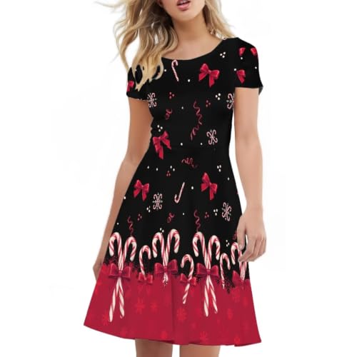Image of Forchrinse Summer Dresses for Women Crew Neck Short Sleeve Midi Dress Casual Beach Vacation Sundress