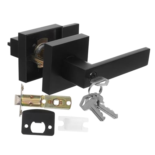 Happyyami 美式三杆ロック付きドアノブ アルミ合製静音設計 簡単取付け対応標準木製ドア用 黒色キー付き室内玄関寝室浴室用ハンドル