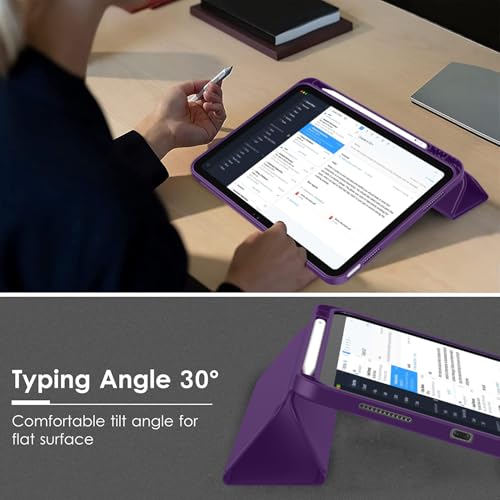 Image of ToaPoia Case for iPad (A16) 11 Inch 2025 /iPad 10th Generation 10.9 Inch 2022, Slim Trifold Stand Protective Cover with Pencil Holder and Soft TPU Back,Support Auto Sleep /Wake (Dark Purple)