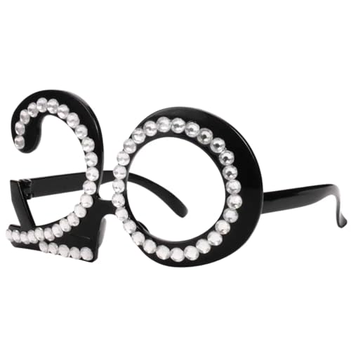Bessy shop Óculos de aniversário 20 anos com imitação de diamantes acessórios divertidos para fotos unissexo para festas, aniversários e decoração óculos inovadores para cabine fotográfica