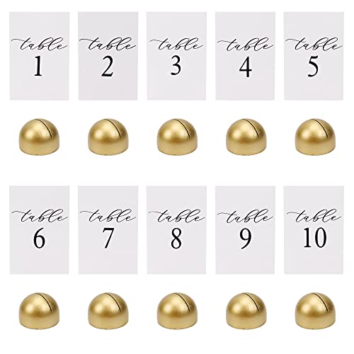 Hanna Roberts Modern Cursive Table Number Card Stock Signs With Round Stand For Wedding Reception, Restaurant, Event Party, 4" X 6" (Set Of 10, 1-10, Gold) #TOP1