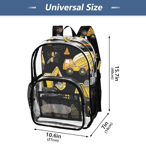 Excavator Cars Pattern Clear Backpack, PVC Transparent School Backpack Lightweight Student Book Bags Capacity Clear Bag4