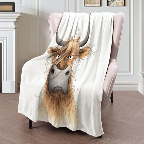 Manta Franela Linda Vaca De Las Tierras Altas, Manta Sofá Animales De Dibujos Animados, Mantas Polar 100% Microfibra Extra Suave, Mantas para Cama, sobre Cama, Plaid, Marrón-130x150cm