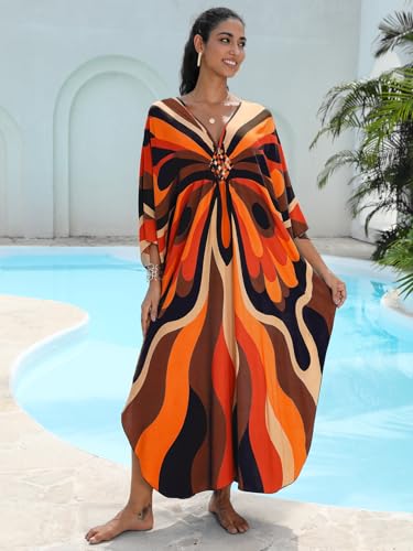 Image of KEYLORTING Plus Size Kaftan Dress Women, African Moo Moo Print Caftan, Batwing Dress, Beach Cover Up for Party and Loungewear