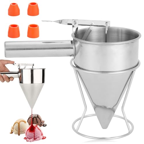 Distributeur de pâte à crêpes 1,2 l en acier inoxydable avec support, entonnoir à gâteau et divers entonnoirs, outils de cuisine pour la pâtisserie