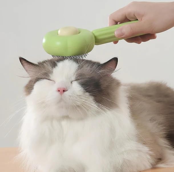 Image of VAYINATO Sunflower Shaped One Click Pet Hair Removal and Massaging Stainless Steel Brush Comb With Skin Safe Tip For Both Dogs and Cat Grooming, Self Cleaning Pet Hair Shedding Tool (Green)