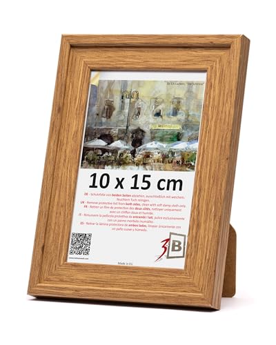 3-B Cadre photo marron (chêne avec grain de bois optique) - 10 x 15 cm - Cadre en bois - Cadre photo - Cadre portrait avec verre acrylique