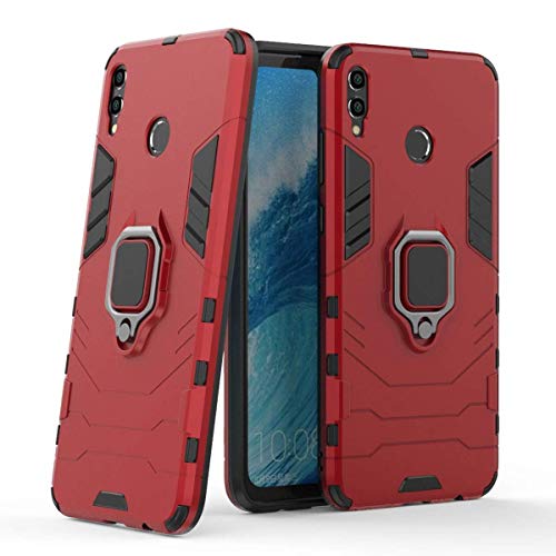 LuluMain Compatible with Huawei Honor 8X Max, Huawei Y Max Case, Metal Ring Grip Kickstand Shockproof Hard Bumper (Works with Magnetic Car Mount) Dual Layer Rugged Cover (Red)