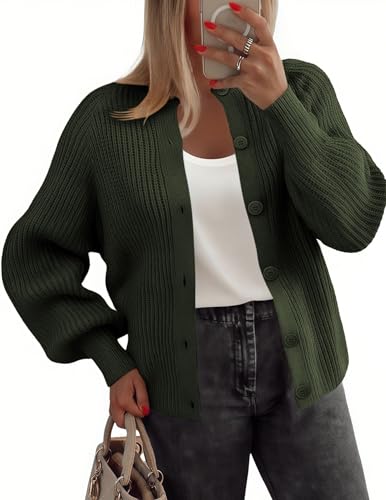 Zeagoo 2025 Cardigan Sweaters for Women Long Sleeve Chunky Knit Cardigan Crew Neck Button Down Fall Fashion Clothes
