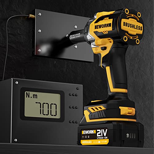Ework Cordless Impact Wrench 21V Brushless Compact 1/2 Impact Gun Max 520 Ft-Lbs Power Impact Wrenches With 4.0Ah Li-Ion Battery, Fast Charger, 5 Sockets, Tool Bag (Rb-809) #TOP3