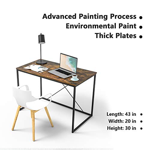ORFELD Computer Desk, 43\" Office Desk with 0.6\" Thicker Tabletop, Simple Study Table, Industrial Style Writing Study Table for Home Office Vintage Brown