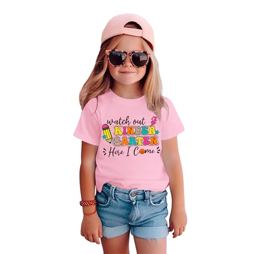 PSIIKDO First Day of Kindergarten Shirt Watch Out Kindergarten Here I Come Shirt Pink