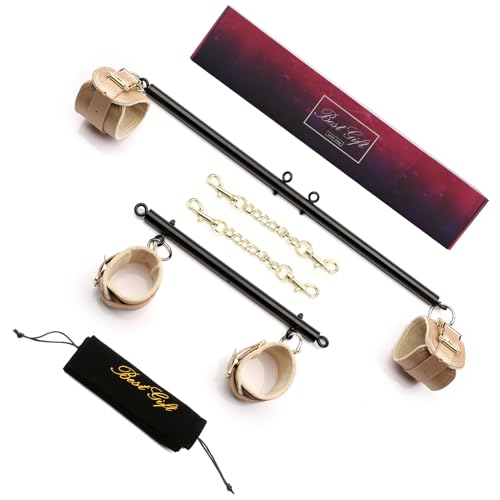 Adjustable Black Spreader Bar Set with Gold with Plush Leather Straps Set Sports Training
