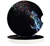 Car Coasters for Drinks -Set of 2 Pack,T-rex Dinosaur Dream Durable Absorbent Ceramics Car...