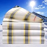 Flycn Lona Impermeable Exterior, 1.5x30m 220g/m² Lona de Protección Toldo con Ojales de Aluminio, Duradera Resistente a Los Rayos UV Desgarros, Multiusos para Muebles Jardín Coche PE Oro Plata