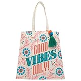 Karma, Canvas Tote Bag for Women, Canvas Beach Bag, Reusable Shopping Bags, Shoulder Bag Reusable Grocery Bags, Good Vibes Only
