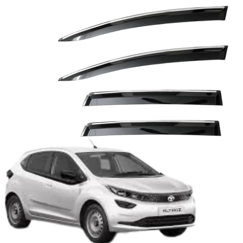 Image of CAR SAAZ Unbreakable Chrome Smoke Door Visor for Altroz (2020-Present) | Premium Sun, Rain Wind Deflector Chrome Strip Side Door Rain Visor - Set of 4 Pcs